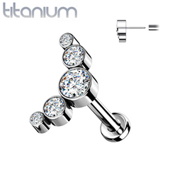 Implant Grade Titanium Threadless Push In Cartilage 5 Gem Curved White CZ Gems With Flat Back