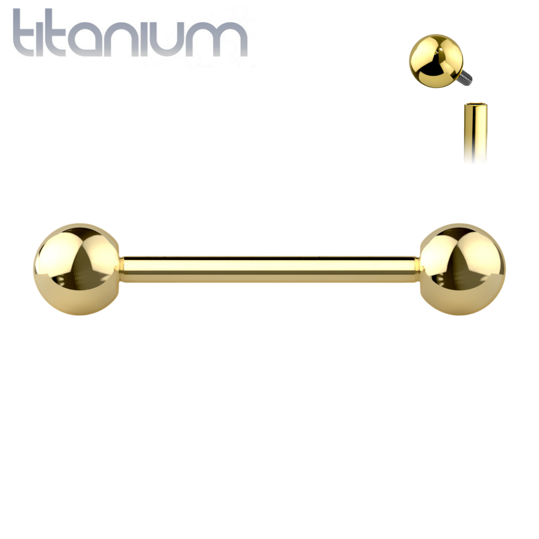 Implant Grade Titanium Internally Threaded Gold PVD Straight Barbell
