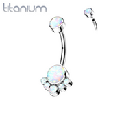 Implant Grade Titanium Internally Threaded White Opal Bezel Cluster Belly Ring