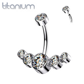 Implant Grade Titanium Internally Threaded With 5 Bezel White CZ Bottom Belly Ring