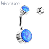 Internally Threaded Grade 23 Titanium Bezel Blue Opal Belly Ring
