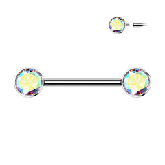Implant Grade Titanium Nipple Barbell With Internally Threaded Aurora Borealis CZ Gems