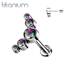 Implant Grade Titanium Threadless Push In Cartilage 5 Gem Curved Vitrail Medium CZ Gems With Flat Back