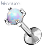 Implant Grade Titanium White Opal Flat Back Internally Threaded Labret Cartilage Tragus Ring