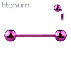 Implant Grade Titanium Internally Threaded Purple PVD Straight Barbell