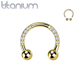 Implant Grade Titanium Gold PVD White CZ Gem Pave Horseshoe