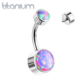 Internally Threaded Grade Titanium Bezel Purple Opal Belly Ring