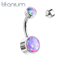 Internally Threaded Grade Titanium Bezel Purple Opal Belly Ring