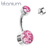 Internally Threaded Grade Titanium Bezel Pink Gem Belly Ring