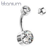 Internally Threaded Grade Titanium Bezel White Gem Belly Ring