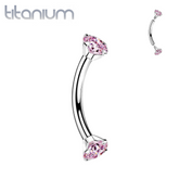 Implant Grade Titanium Curved Barbell Internally Threaded Pink CZ