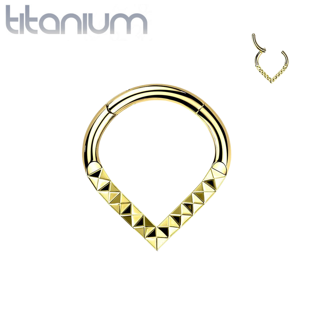 Implant Grade Titanium Gold PVD V Shaped Ridged Septum Clicker Hinged Hoop