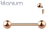 Implant Grade Titanium Internally Threaded Rose Gold PVD Straight Barbell