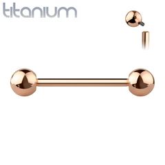 Implant Grade Titanium Internally Threaded Rose Gold PVD Straight Barbell