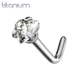 Implant Grade Titanium L Shape Heart CZ Prong Nose Stud