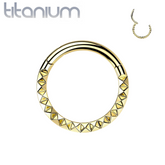 Implant Grade Titanium Gold PVD Ridged Design Hinged Hoop Septum Clicker Ring
