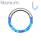 Implant Grade Titanium Blue Opal Inlay Septum Daith Clicker Hinged Hoop Ring