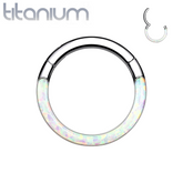 Implant Grade Titanium White Opal Inlay Septum Daith Clicker Hinged Hoop Ring