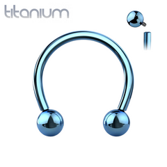 Implant Grade Titanium Internally Threaded Blue PVD Horseshoe Circular Barbell