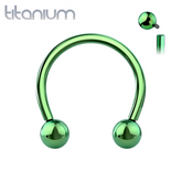 Implant Grade Titanium Internally Threaded Green PVD Horseshoe Circular Barbell