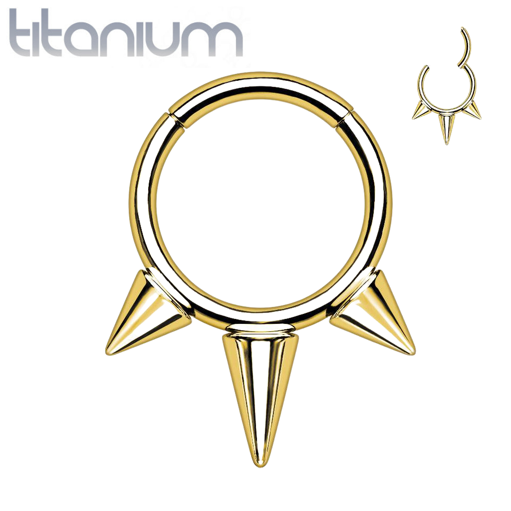 Implant Grade Titanium Gold PVD Spike Hinged Septum Ring Hoop Clicker