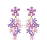 18K Purple Pink Small Flower French Enamel Earrings-Dangle Style
