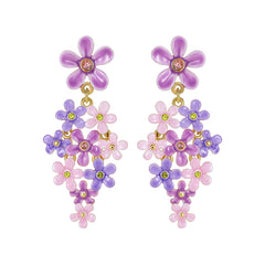 18K Purple Pink Small Flower French Enamel Earrings-Dangle Style