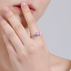 18K Pink Purple Color Small Flower Enamel Ring