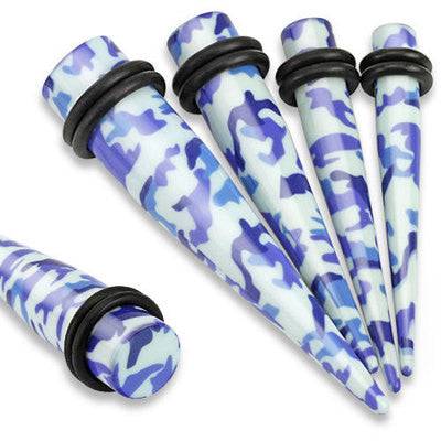 Acrylic Blue Camouflage Army Ear Stretchers Spacers Tapers