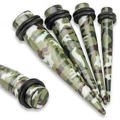 Acrylic Green Camouflage Army Ear Stretchers Spacers Tapers