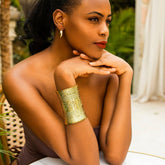 Antique Gold Silver Tone Embossed Floral Wrist Cuff Wrap Wide Bangle