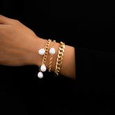 Baroque 3 Pieces Gold Silver Tone Irregular Pearl Tassel Rolo Curb Chain Bracelet Set