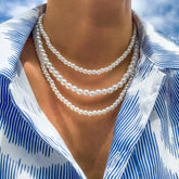 Baroque Layered Pearl Chain Choker Necklace Set