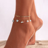 Bohemia 2 Pieces Natural Turquoise Stone Tassel Anklet Set