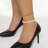 Bohemia 2 Pieces Pearl Curb Chain Anklet Set