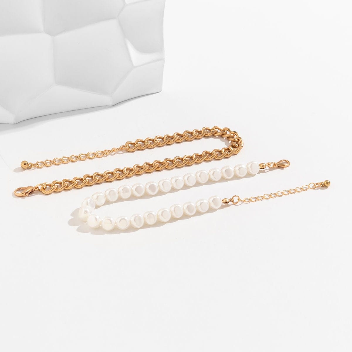 Bohemia 2 Pieces Pearl Curb Chain Anklet Set