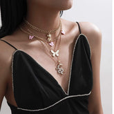 Bohemia 4 Pieces Gold Plated Bear And Dragon Pendant Butterfly Charm Choker Necklace Set