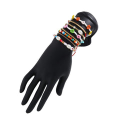 Bohemia 8 pieces Colorful Seed Beaded Pearl Chain Floral Bracelet Set