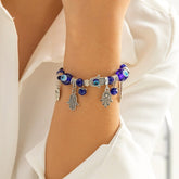 Bohemia Antique Evil Eye Hamsa Tassel Crystal Bangle Bracelet