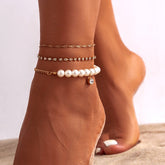 Bohemia CZ Inlaid Pearl Charm Stackable Anklet Set