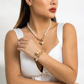 Bohemia Heart Pendant Pearl Chain Choker Necklace Bracelet Set