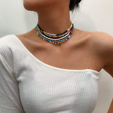 Bohemian Layered Colorful Seed Beaded Choker Necklace Set