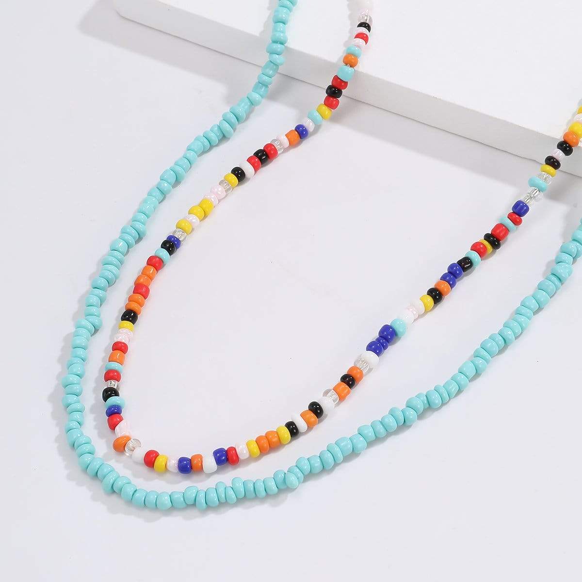Bohemian Layered Colorful Seed Beaded Choker Necklace Set