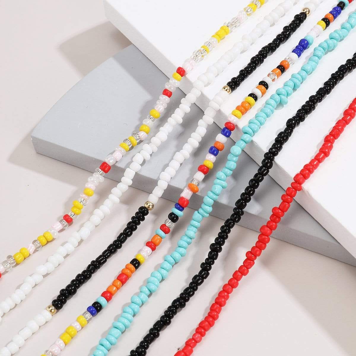 Bohemian Layered Colorful Seed Beaded Choker Necklace Set