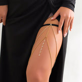 Bohemian Layered Rhinestone Inlaid Elastic Thigh Leg Chain