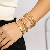 Boho 5 Pieces Toggle Clasp Herringbone Paperclip Cable Chain Bangle Bracelet Set