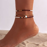 Boho Colorful Seed Beaded Sequin Tassel Anklet Set