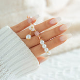 Boho Floral Charm Natural Crystal Pearl Chain Bracelet