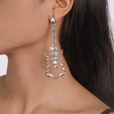 Boho Gold Silver Tone CZ Inlaid Scorpion Dangle Earrings