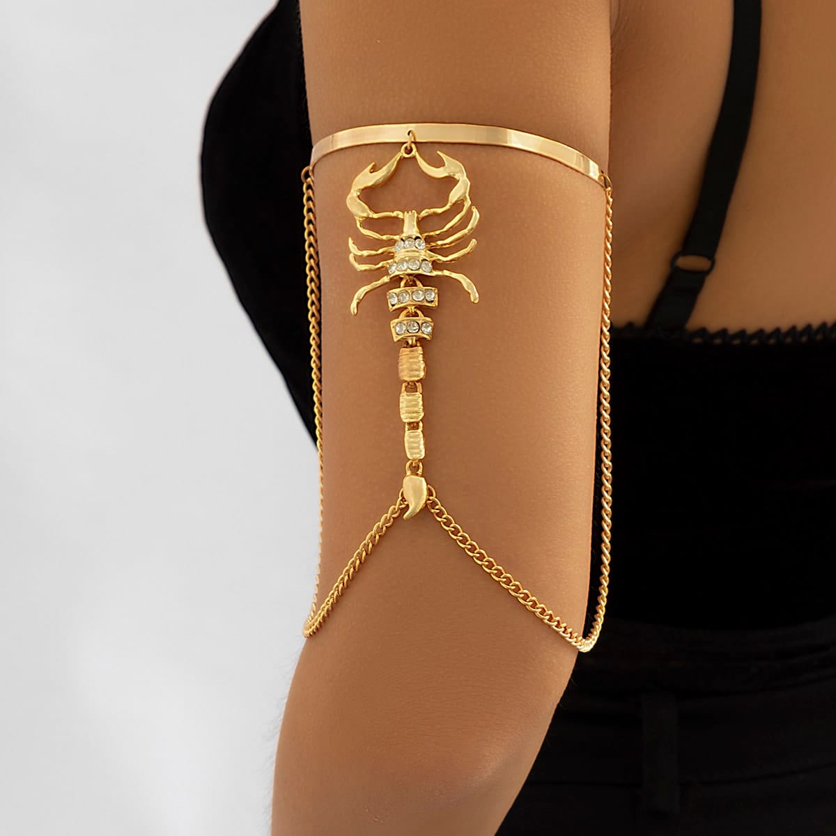 Boho Layered Gold Silver Tone CZ Inlaid Scorpion Arm Cuff